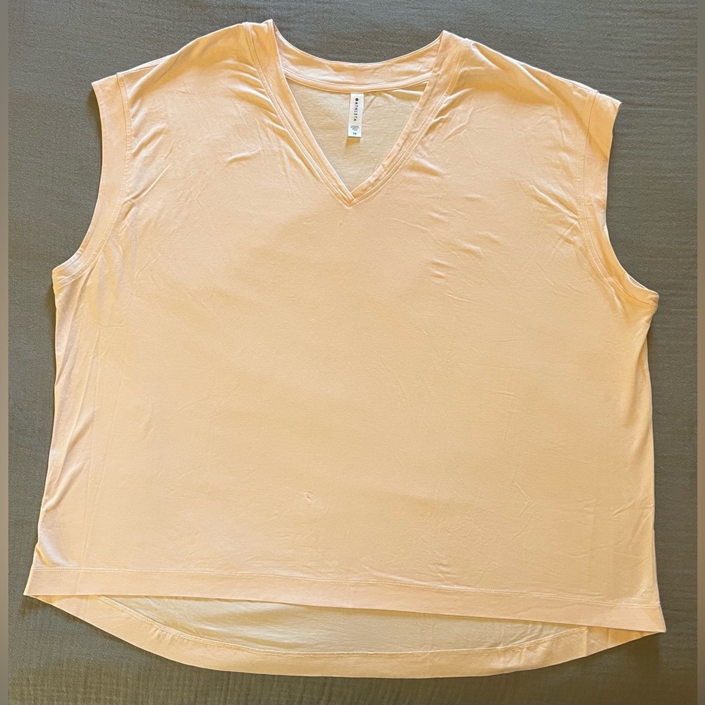 Athleta V-neck light pink cotton/poly/spandex blend tee T-shirt top EUC 3X